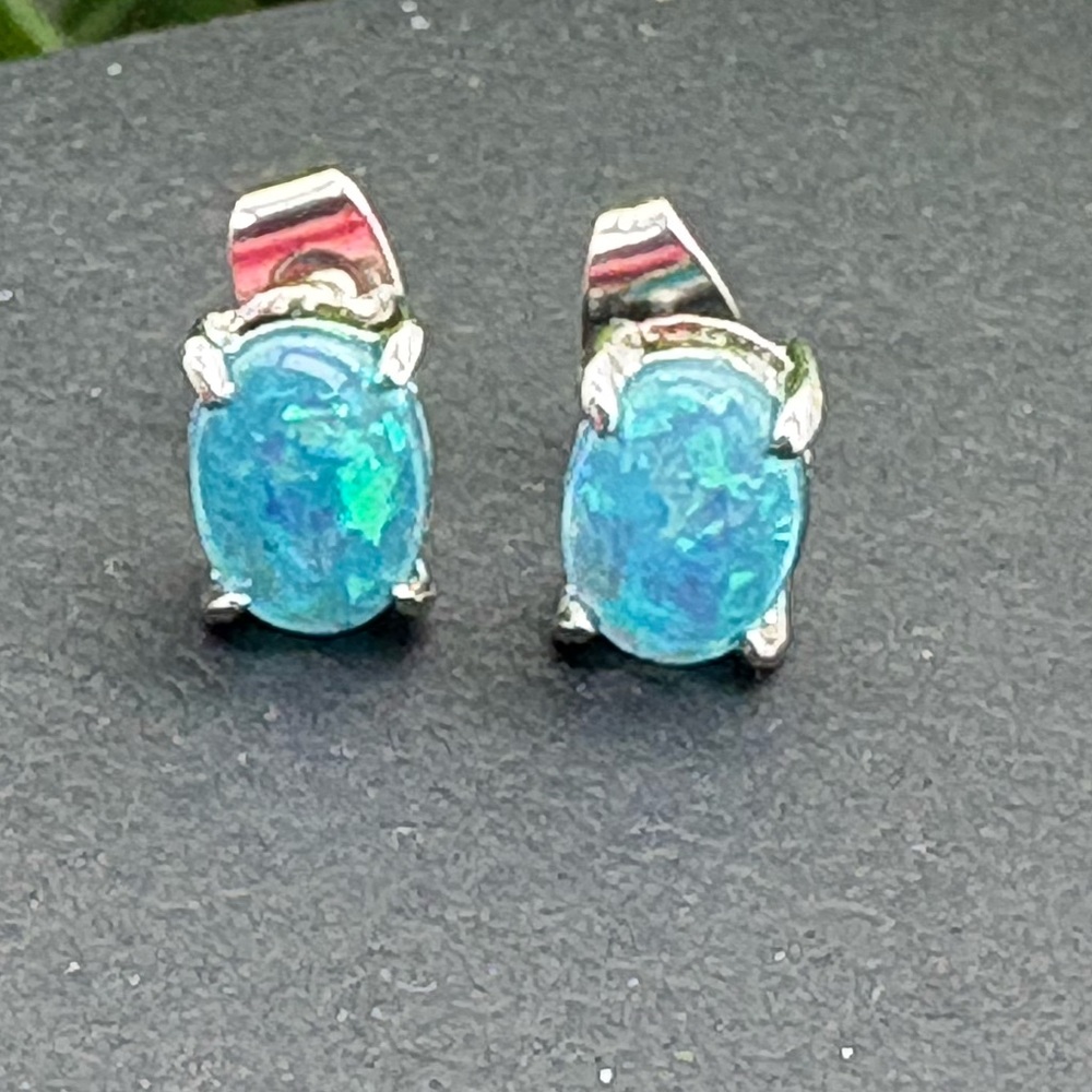 Elegant Blue Opal Stud Earrings